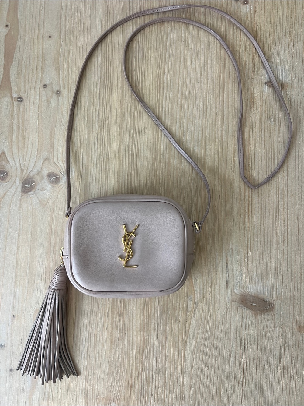 Saint Laurent Nude Pink Leather Crossbody Camera Bag with Tassel